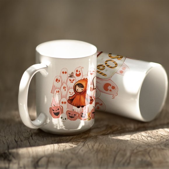 Halloween Boo Coffee Mug. Halloween Coffee Cup. 15oz Ceramic Mug. Cute Boo Mug - Picture 2 of 5